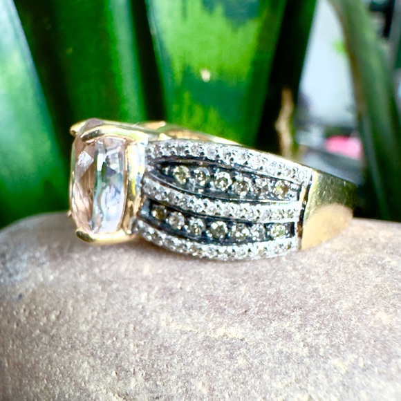 Vintage 1ct round pink morganite engagement ring art deco  Light pink Morganite and Diamonds Ring